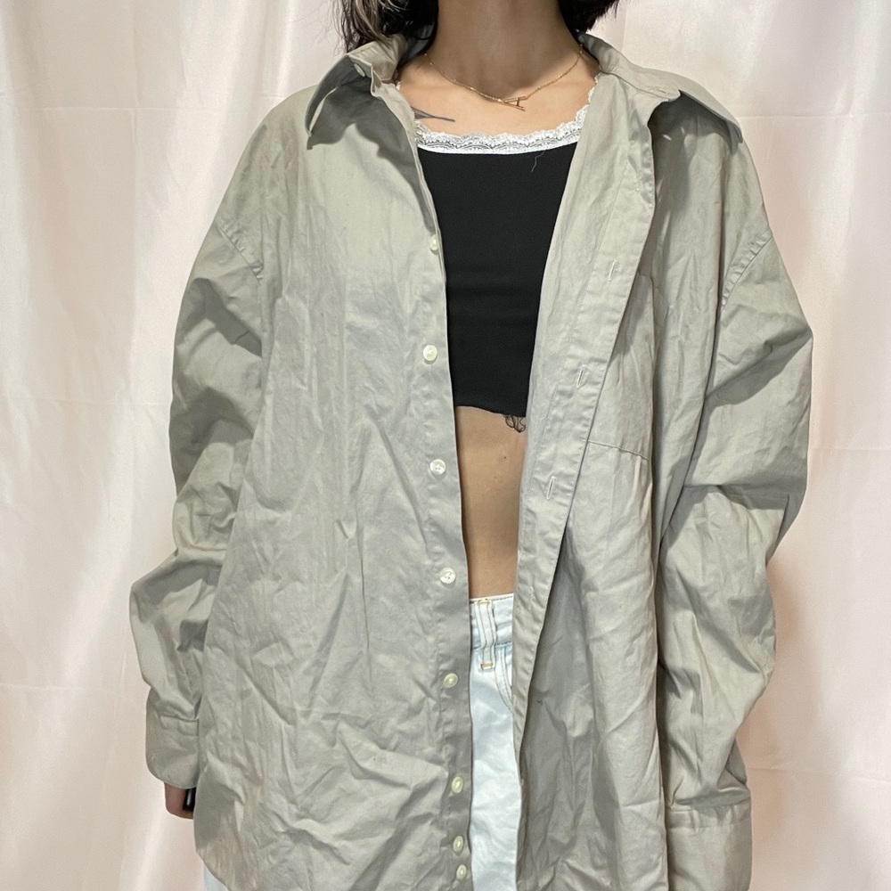 Mens oversized tan dress shirt